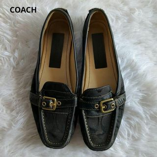 コーチ(COACH)のCOACH ローファー フラット シグネチャー柄 ミニベルト黒 金 23.5cm(ローファー/革靴)