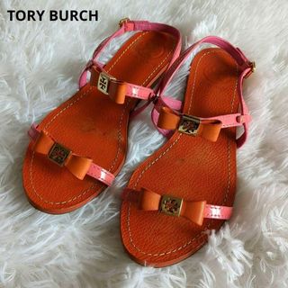 トリーバーチ(Tory Burch)のTORY BURCH リボン サンダル フラット オレンジ ピンク(サンダル)