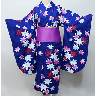 二尺袖着物 単品 仕立て上がり 百花斉放 青色 ショート丈 NO29573-4(振袖)