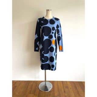 マリメッコ(marimekko)のmarimekko/マリメッコ/ワンピース/34/長袖/ライトブルー×ネイビー(ひざ丈ワンピース)