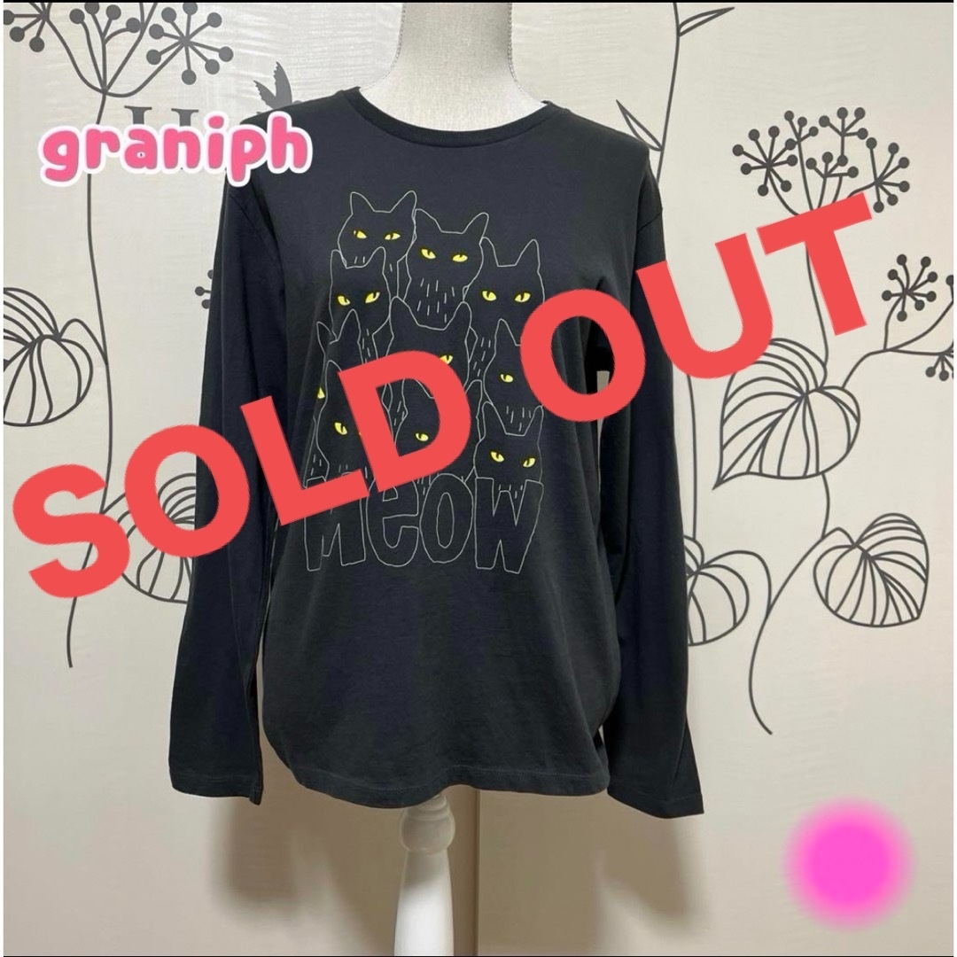 Design Tshirts Store graniph(グラニフ)の◎329 グラニフ 黒猫 ロンT レディースのトップス(Tシャツ(長袖/七分))の商品写真
