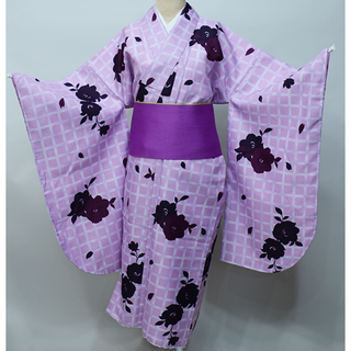 二尺袖着物 単品 仕立て上がり 紫色 ショート丈 NO29714-4(振袖)