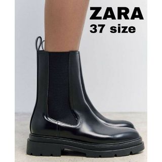 ザラ(ZARA)のZARA　トラックソール フラット チェルシーブーツ 　37サイズ　ブラック(ブーツ)