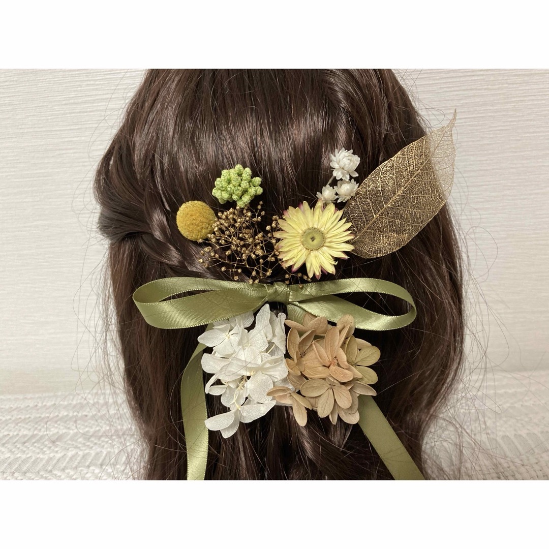 髪飾り　グリーンティーリボンR-378   卒業式髪飾り　結婚式髪飾り レディースのヘアアクセサリー(ヘアピン)の商品写真