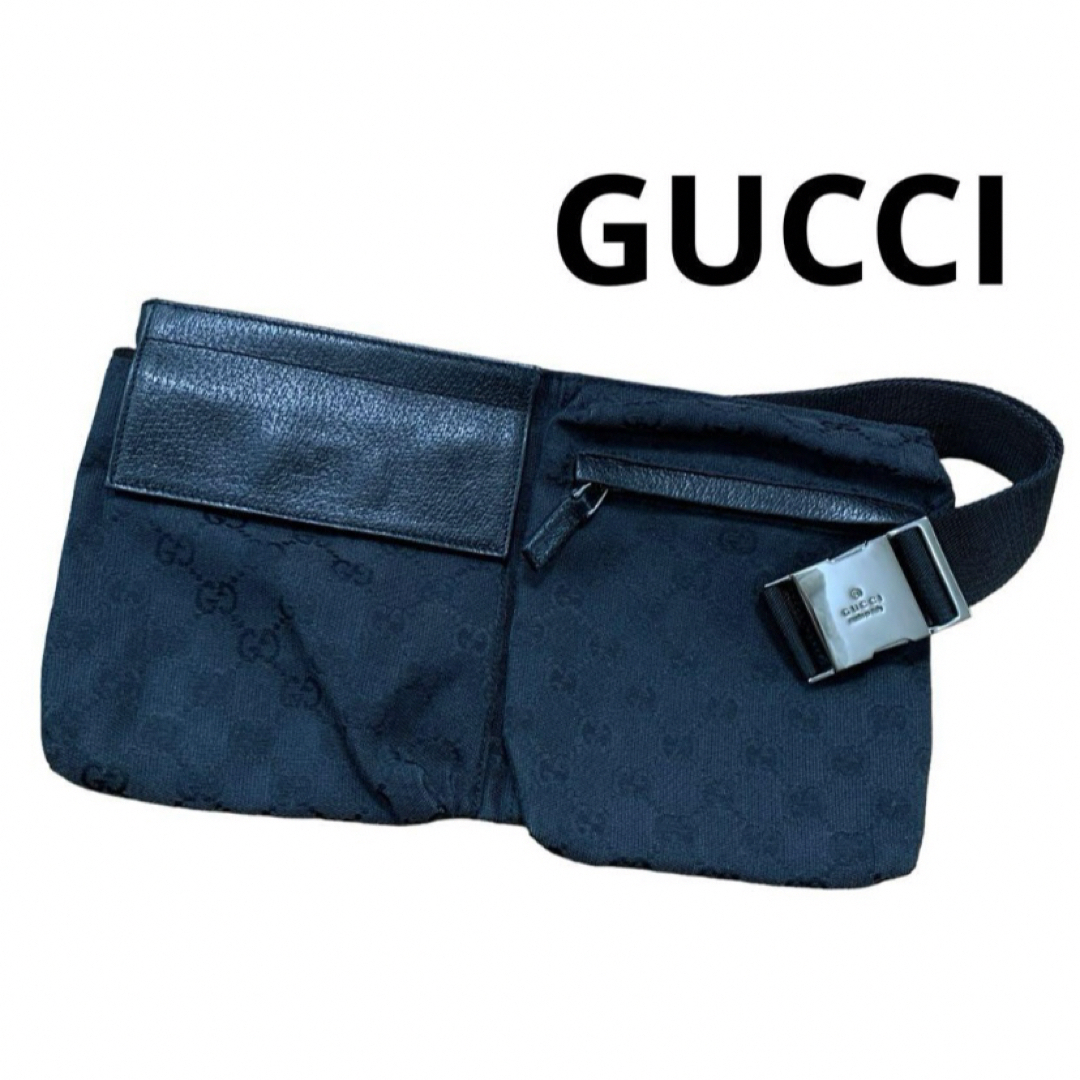 Gucci(グッチ)のグッチ　ウェストバッグ　ボディバッグ　28566 黒　GG柄　キャンパス メンズのバッグ(ウエストポーチ)の商品写真