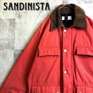 サンディニスタ(Sandinista)のサンディニスタ カバーオール コーデュロイ襟 バックプリント レッド M(カバーオール)