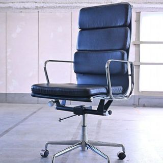 イームズ「ソフトパッド アルミナムチェア」本革 アルミフレーム キャスター デスク 椅子 EAMES SOFT PAD CHAIR【中古家具/中古インテリア/USED家具ユーズド家具/リサイクル】(オフィスチェア)