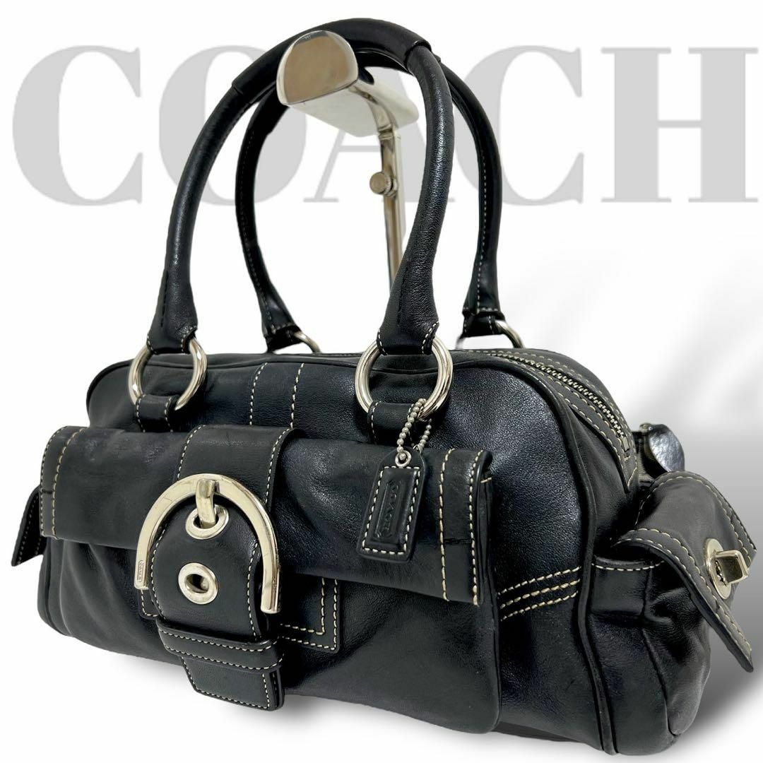 COACH(コーチ)の美品　コーチ　ハンドバッグ　ボストンバッグ　レザー　ターンロック　ベルト　黒 レディースのバッグ(ボストンバッグ)の商品写真