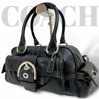 コーチ(COACH)の美品　コーチ　ハンドバッグ　ボストンバッグ　レザー　ターンロック　ベルト　黒(ボストンバッグ)