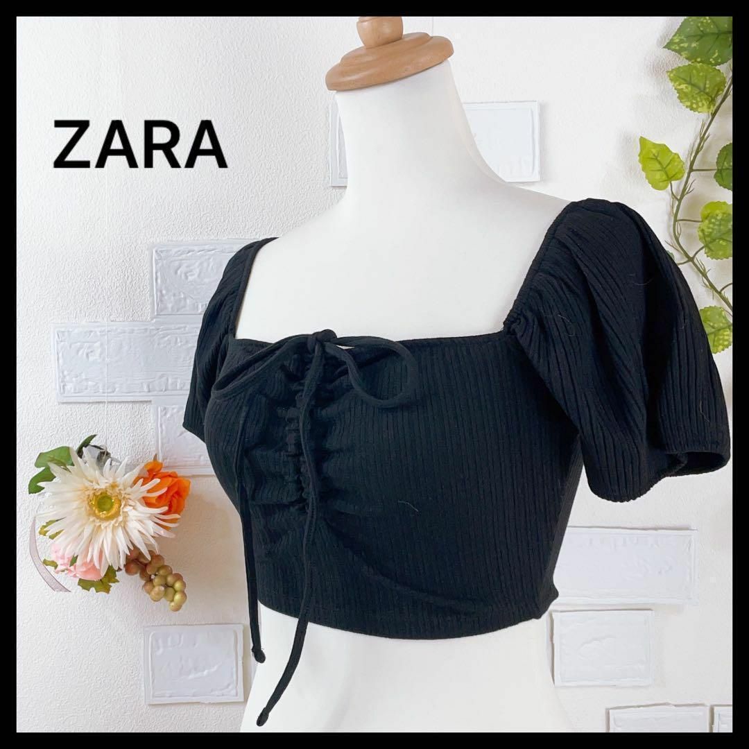 ZARA(ザラ)の☆ZARA ザラ　レディース　クロップド丈　カットソー　半袖　パフスリーブ　伸縮 レディースのトップス(カットソー(半袖/袖なし))の商品写真