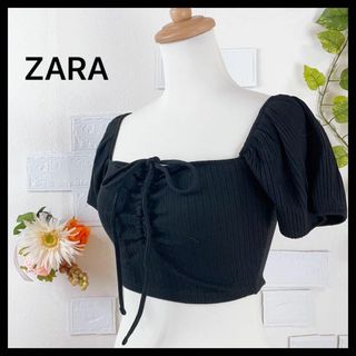 ザラ(ZARA)の☆ZARA ザラ　レディース　クロップド丈　カットソー　半袖　パフスリーブ　伸縮(カットソー(半袖/袖なし))