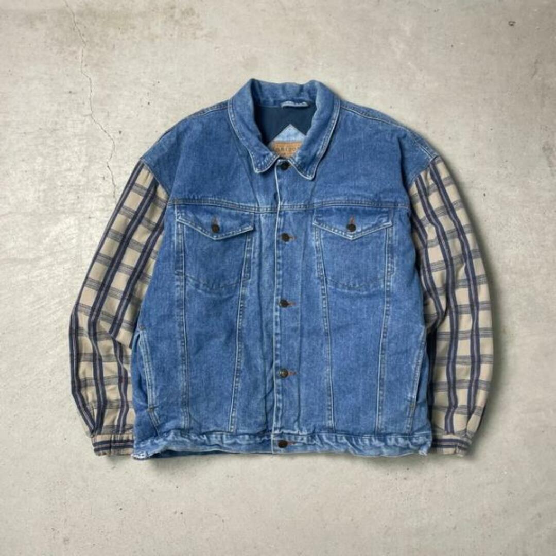 90年代 ARIZONA JEAN COMPANY デニムジャケット チェック切替 メンズXL