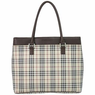 バーバリー(BURBERRY)の本物 バーバリー BURBERRY チェック トートバッグ ハンドバッグ キャンバス レザー ベージュ ブラウン バッグ 中古(トートバッグ)