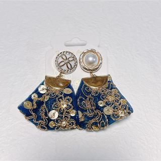 インド刺繍リボン ピアス イヤリング(ピアス)