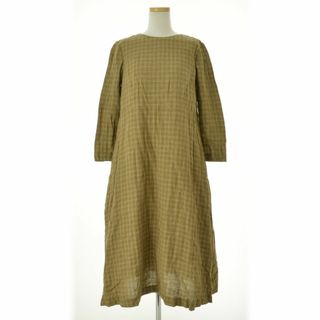 ヤエカ(YAECA)の【YAECA】LINEN BROWN CHECK A LINE DRESS(ひざ丈ワンピース)