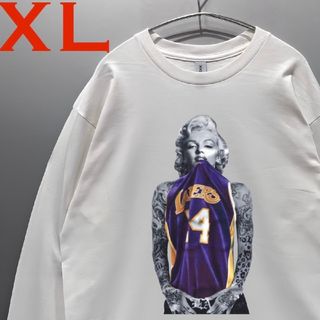 パロディ ロンt 男女兼用 LAKERS×マリリンモンロー 長袖tシャツ（白）(Tシャツ/カットソー(七分/長袖))