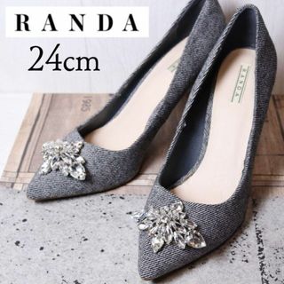 ランダ(RANDA)の【美品】RANDA ハイヒール パンプス ビジュー 24 おしゃれ グレー(ハイヒール/パンプス)