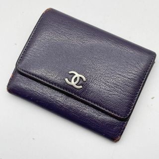 シャネル(CHANEL)のCHANEL　２つ折財布　ココマーク　コンパクトウォレット　レザー　パープル(財布)