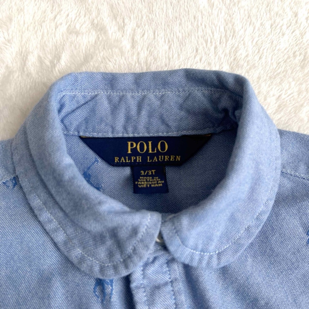 POLO RALPH LAUREN(ポロラルフローレン)の極美品★ポロ ラルフローレン★シャツワンピース★ブルー★100 キッズ/ベビー/マタニティのキッズ服女の子用(90cm~)(ワンピース)の商品写真