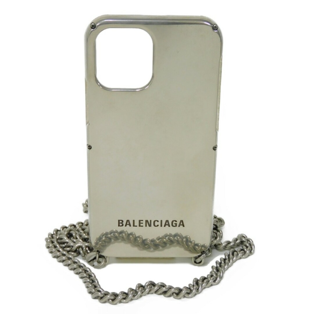 Balenciaga(バレンシアガ)のBALENCIAGA バレンシアガ iPhone 12 チェーン ケース ブラック チェーン ストラップ 新ロゴ エンボス メタル アンティークシルバー スマホケース 667591 JFC1Y 8122 スマホ/家電/カメラのスマホアクセサリー(iPhoneケース)の商品写真