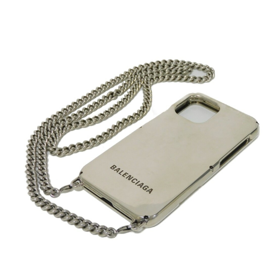 Balenciaga(バレンシアガ)のBALENCIAGA バレンシアガ iPhone 12 チェーン ケース ブラック チェーン ストラップ 新ロゴ エンボス メタル アンティークシルバー スマホケース 667591 JFC1Y 8122 スマホ/家電/カメラのスマホアクセサリー(iPhoneケース)の商品写真