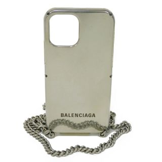 バレンシアガ(Balenciaga)のBALENCIAGA バレンシアガ iPhone 12 チェーン ケース ブラック チェーン ストラップ 新ロゴ エンボス メタル アンティークシルバー スマホケース 667591 JFC1Y 8122(iPhoneケース)