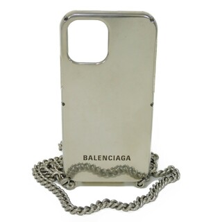 バレンシアガ(Balenciaga)のBALENCIAGA バレンシアガ iPhone 12 チェーン ケース ブラック チェーン ストラップ 新ロゴ エンボス メタル アンティークシルバー スマホケース 667591 JFC1Y 8122(iPhoneケース)