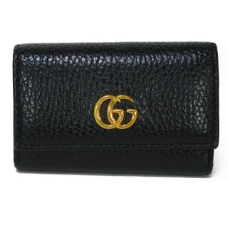 グッチ(Gucci)のGUCCI グッチ GGマーモント 6連 ダブルG テクスチャードレザー カーフ 型押し キーリング パッチポケット スナップボタン 二つ折り 現行 プチマーモント ブラック キーケース 456118 CAO0G 1000(キーケース)