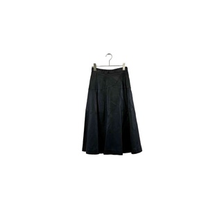 black lamb leather skirt レザーフレアスカート ブラック 羊革 サイズM レディース ヴィンテージ 6(ロングスカート)