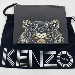 KENZO - 極美品✨ケンゾー　クラッチバッグ　タイガー刺繍　ブラック　内側総柄　保存袋付き