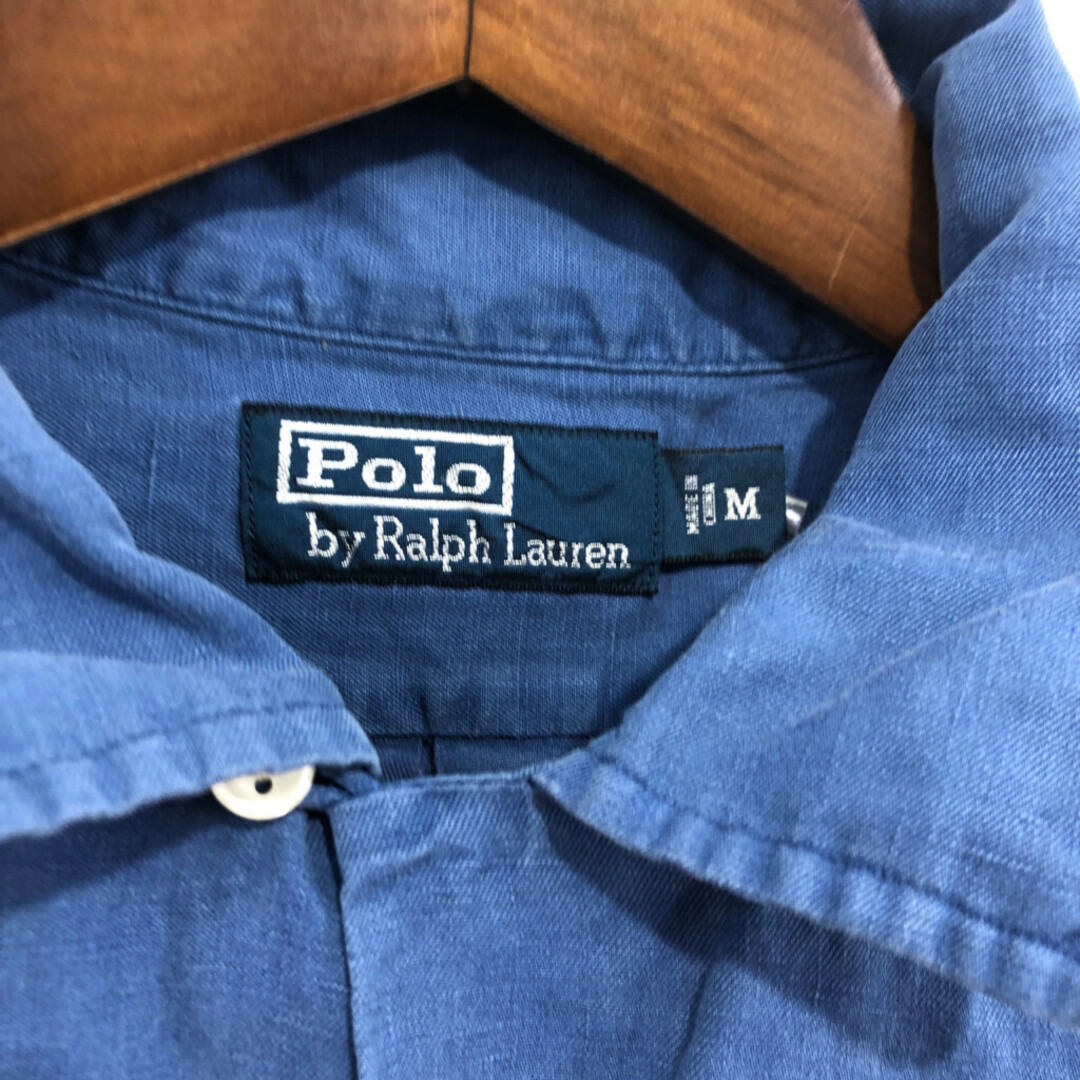 POLO RALPH LAUREN(ポロラルフローレン)の90年代 Polo by Ralph Lauren ラルフローレン リネン シルク 長袖シャツ オープンカラー ブルー (メンズ M) 中古 古着 P8415 メンズのトップス(シャツ)の商品写真