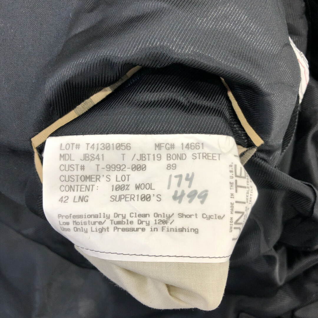 BURBERRY(バーバリー)のUSA製 BURBERRY バーバリー ウール テーラードジャケット アウター フォーマル ブラック (メンズ 42) 中古 古着 P8463 メンズのジャケット/アウター(テーラードジャケット)の商品写真