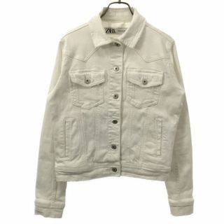 ザラ(ZARA)のザラ ダメージ加工 デニムジャケット XS ホワイト ZARA レディース 古着 【240305】(Gジャン/デニムジャケット)