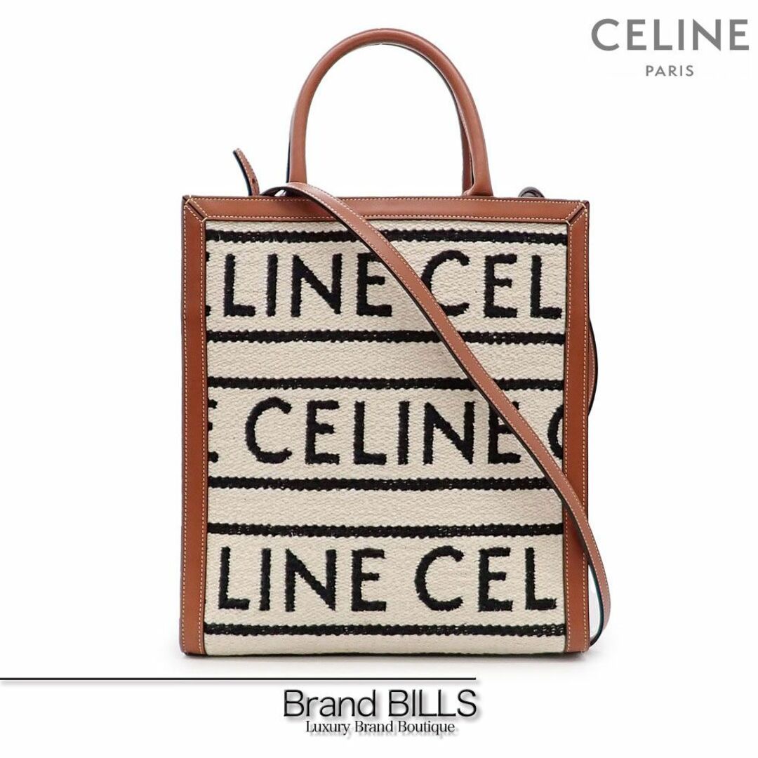 celine(セリーヌ)の未使用品 セリーヌ スモール バーティカルカバ トートバッグ ショルダーバッグ 2way 192082EFY ホワイト ブラック ロゴデザイン カーフスキン ファブリック レディースのバッグ(トートバッグ)の商品写真