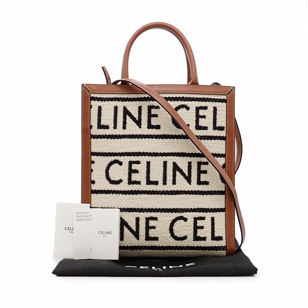 celine(セリーヌ)の未使用品 セリーヌ スモール バーティカルカバ トートバッグ ショルダーバッグ 2way 192082EFY ホワイト ブラック ロゴデザイン カーフスキン ファブリック レディースのバッグ(トートバッグ)の商品写真