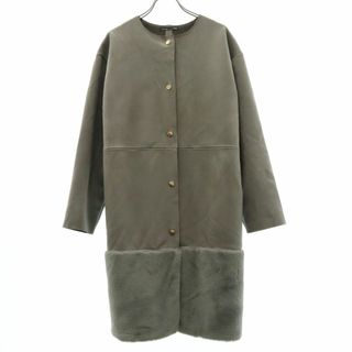 ザラ(ZARA)のザラ 長袖 ノーカラーコート S グレー ZARA 裾切替 ファー レディース 古着 【240305】(ノーカラージャケット)