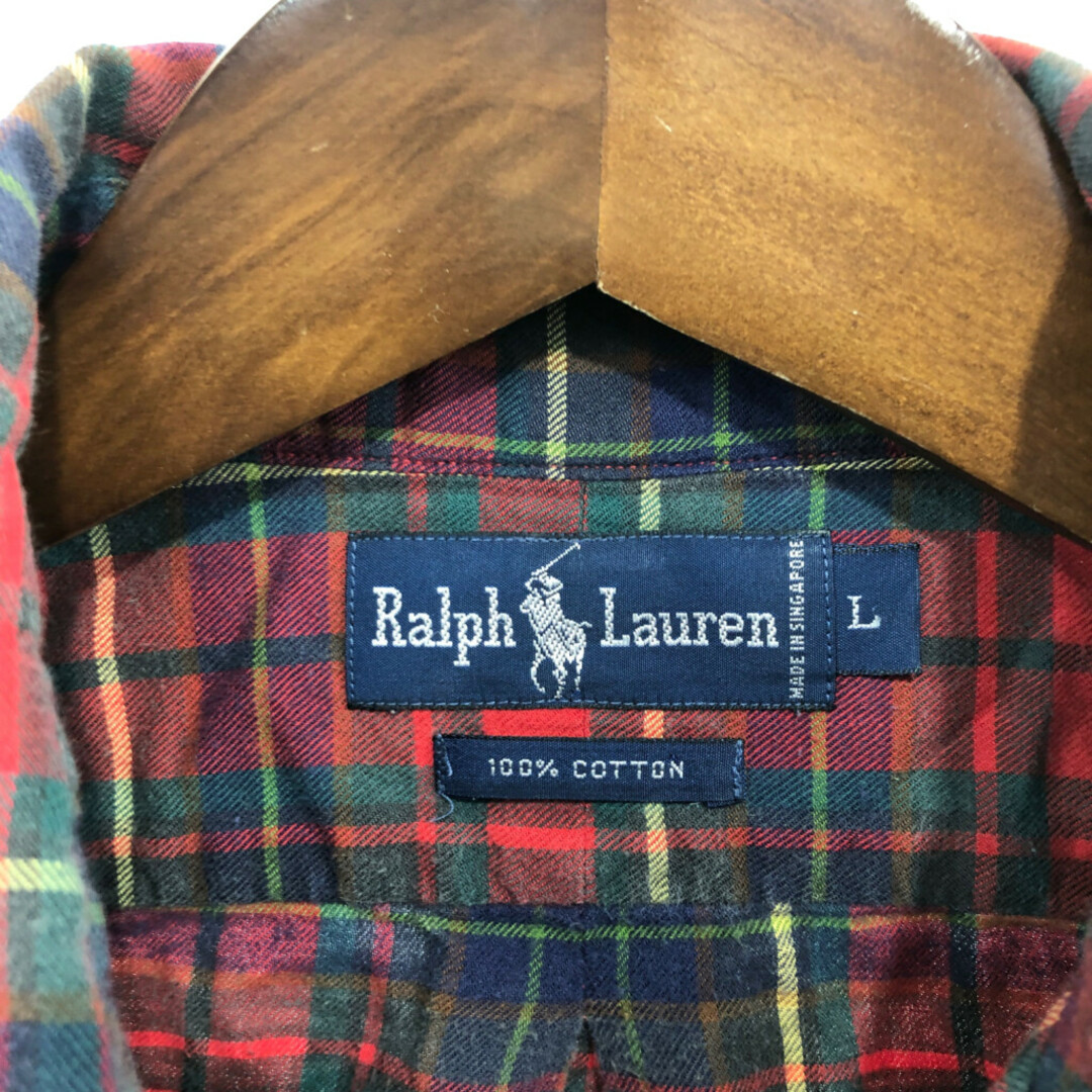 RALPH LAUREN ラルフローレン チェック柄 長袖シャツ トップス アメカジ タータンチェック レッド (メンズ L) 中古 古着 P8661 メンズのトップス(シャツ)の商品写真