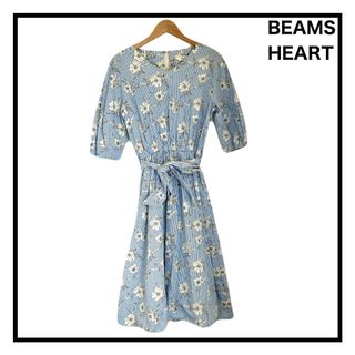 ビームス(BEAMS)のビームスハート　花柄シャツワンピース　ロング　ストライプ　ブルー　レディース(ロングワンピース/マキシワンピース)