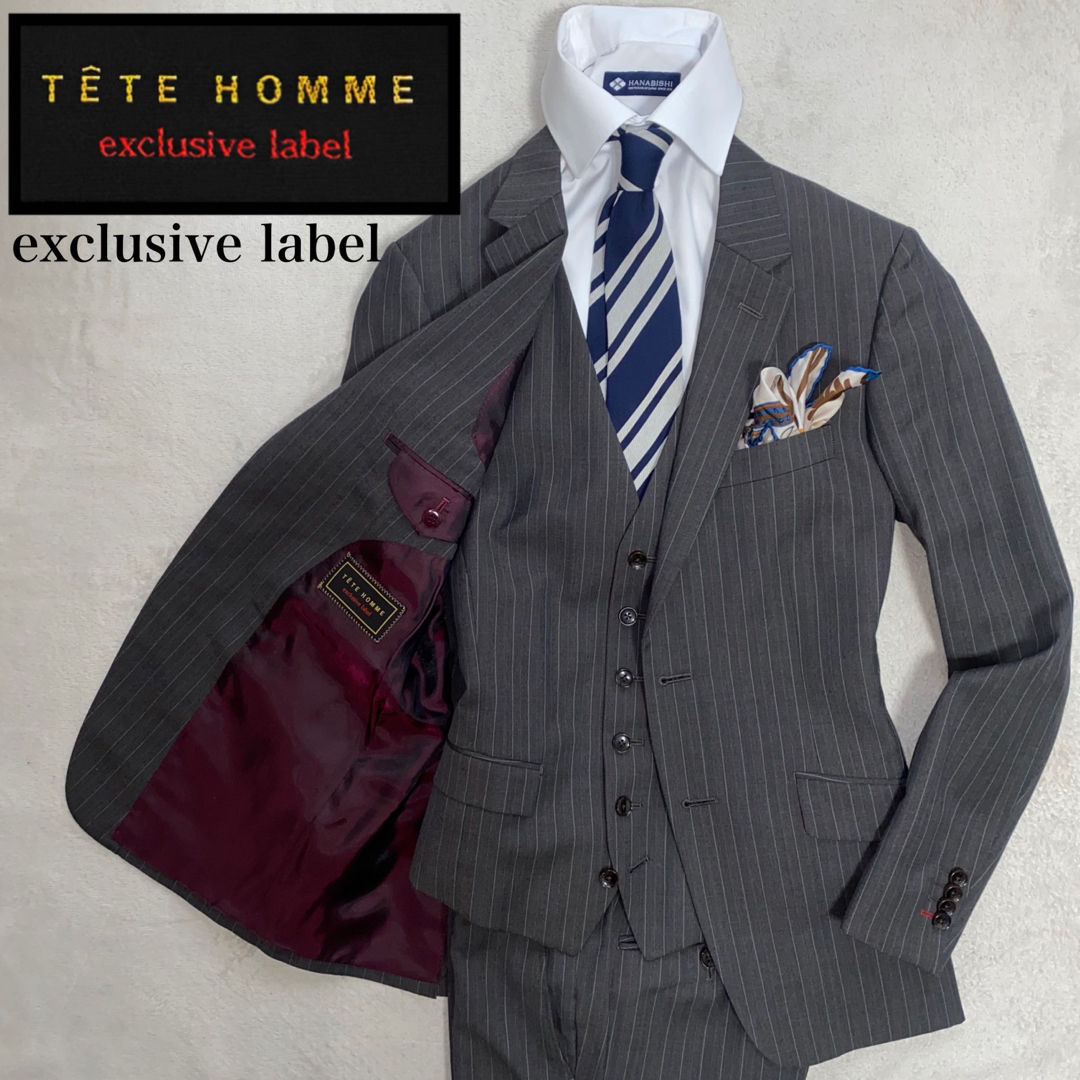 美品 TETE HOMME スリーピース スーツ セットアップ ストライプ 6 - スーツ