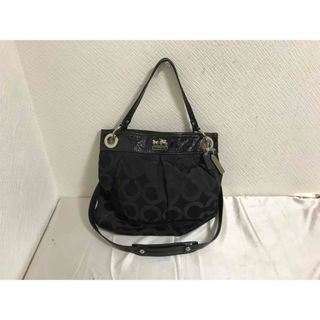 コーチ(COACH)の本物コーチCOACHサテンキャンバス2wayトートショルダーバッグハンドバック黒(ショルダーバッグ)