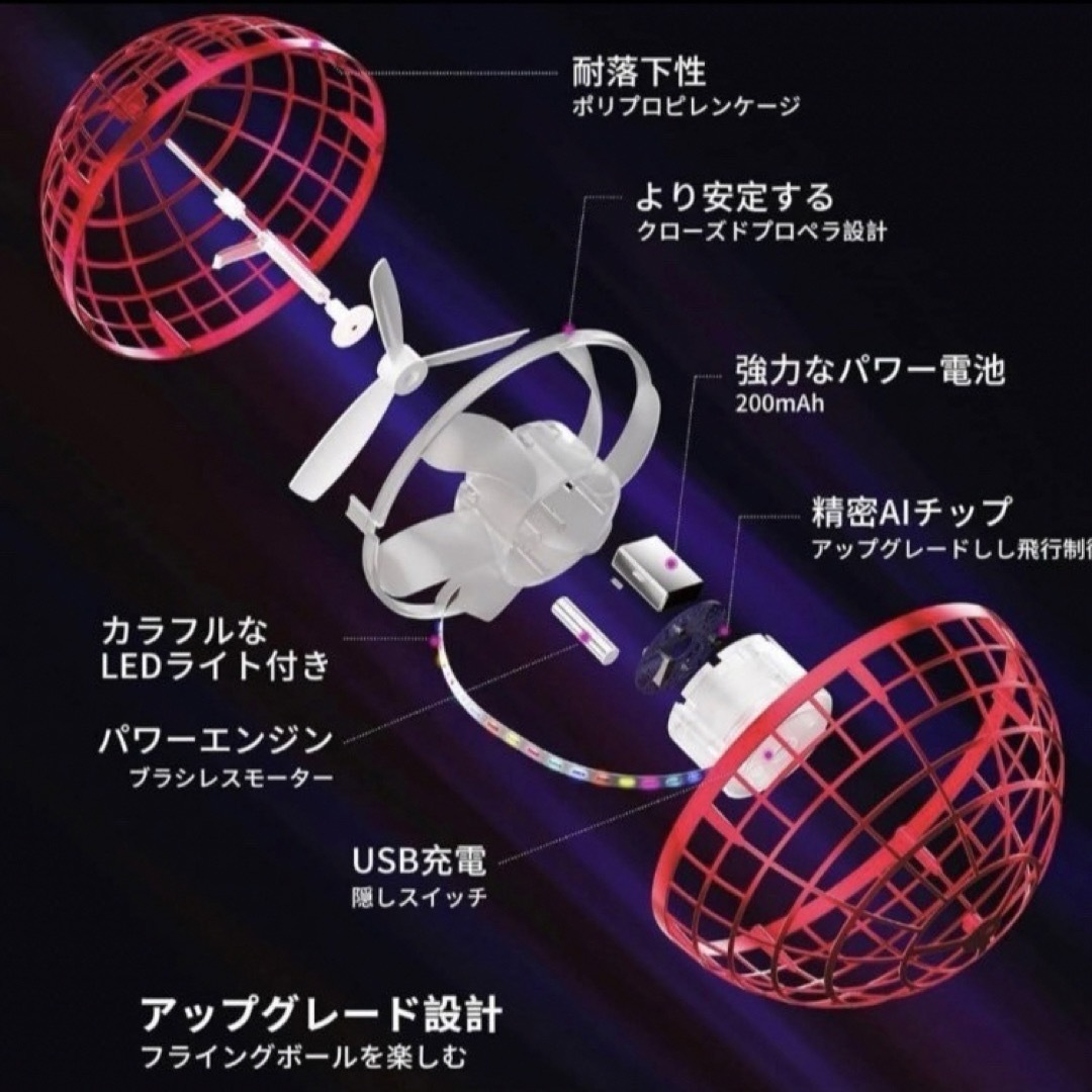 フライングボール 赤 ドローン ジャイロ 飛行ボール UFO スピナー おもちゃ スポーツ/アウトドアのスポーツ/アウトドア その他(その他)の商品写真