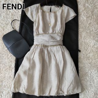 フェンディ(FENDI)の美品 フェンディ リネン ミニワンピース バックオープン バルーンスカート 38(ミニワンピース)