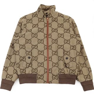 グッチ(Gucci)の美品 グッチ ジャンボGG ロゴ モノグラム スイングトップ ドリズラー ハリントンジャケット ジップアップブルゾン キャンバス コットン 総柄 茶系 ブラウン メンズ サイズ 48 GUCCI(その他)