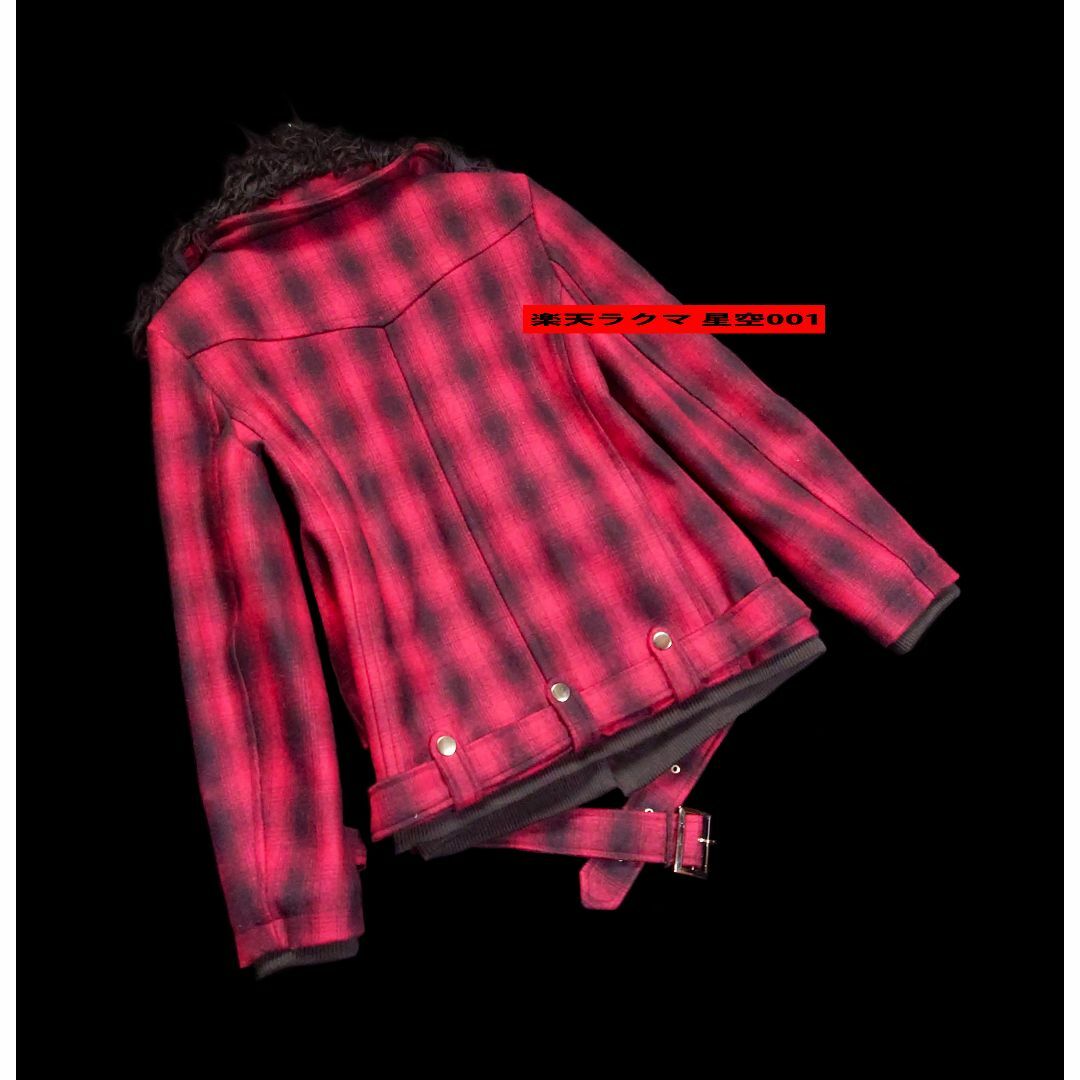 美品 Session 赤色 チェック柄 ファー ライダースジャケット セッション メンズのジャケット/アウター(ライダースジャケット)の商品写真