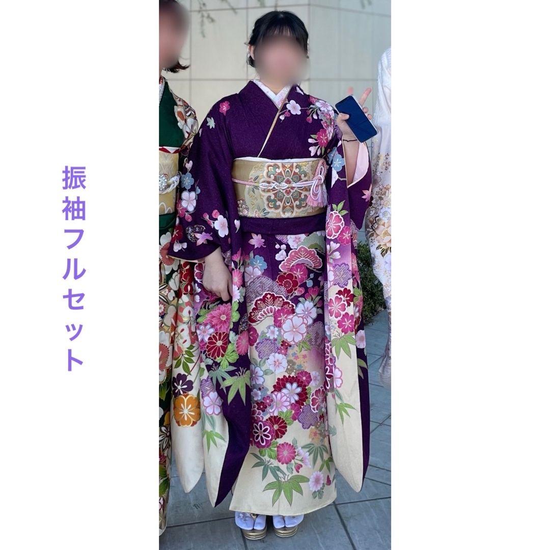振袖フルセット 紫 黄色  白ファー付 レディースの水着/浴衣(振袖)の商品写真
