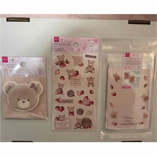 ダイソー(DAISO)のくま　くまちゃん　シール　ラッピングバッグ　付箋　いちご　ダイソー(その他)