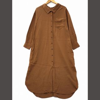 ジョンブル(JOHNBULL)のジョンブル サンプル品 胸ポケット付き ロング シャツ ワンピース M ブラウン(ロングワンピース/マキシワンピース)