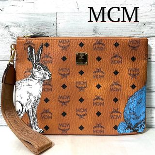 【未使用】MCM  クラッチバッグ  ウサギ柄  総柄ロゴ  ストラップ付き