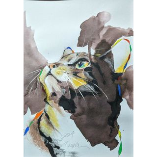 猫　原画　絵画　ドローイング　イラスト　ペット(絵画/タペストリー)