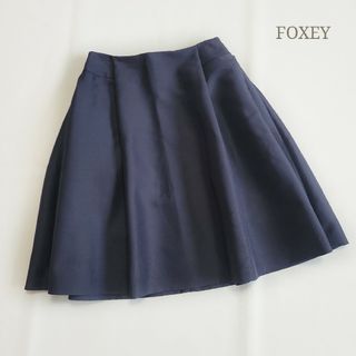 FOXEY - フォクシー タックフレアスカート シルク混 ネイビー 38(M) 日本製